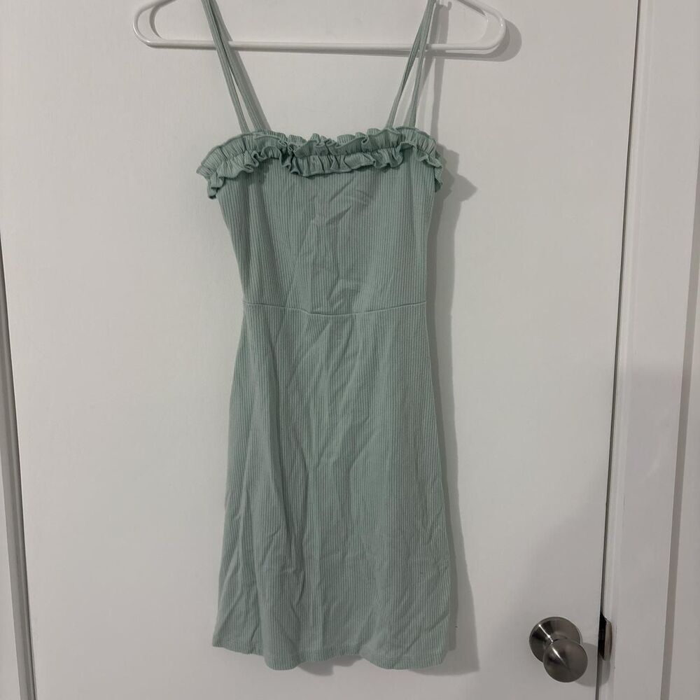 Aritzia Mint Ribbed Ruffle Strap Mini Dress